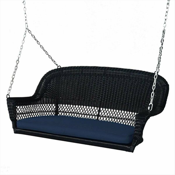 Propation Black Wicker Porch Swing With Blue Cushion PR2593359